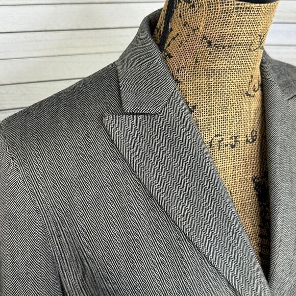 Amanda Smith Herringbone Oversized Blazer Jacket Black Tan 6 Single Breasted - Picture 2 of 15